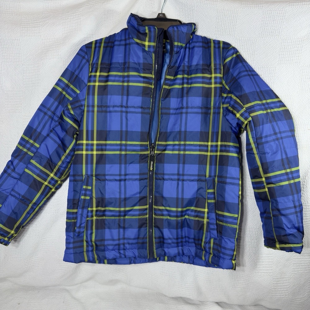 Mountain Xpedition Boys Coat Jacket Blue Plaid‎ Puffer Size XL 14/16